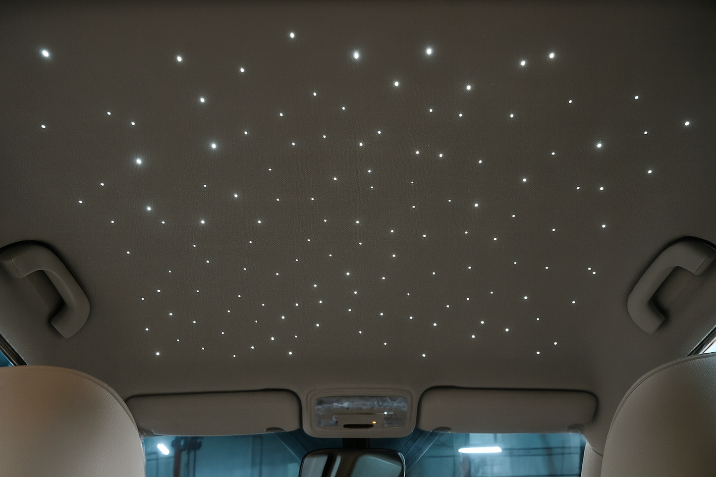 Car interior with starry sky ceiling effect
