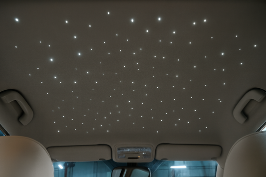 Car interior with starry sky ceiling effect
